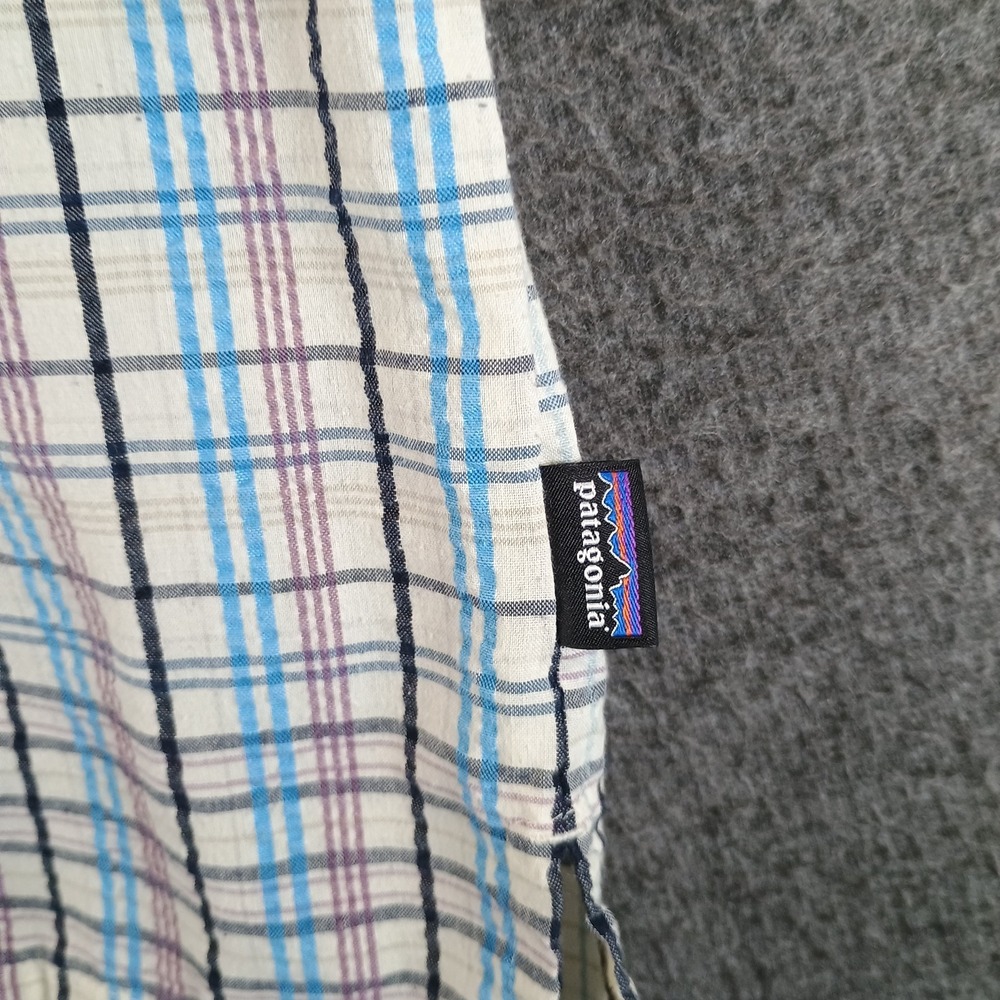 Patagonia Puckerware Shirt Men S Blue Black Purple Plaid Seersucker Button Up SS - Picture 4 of 11